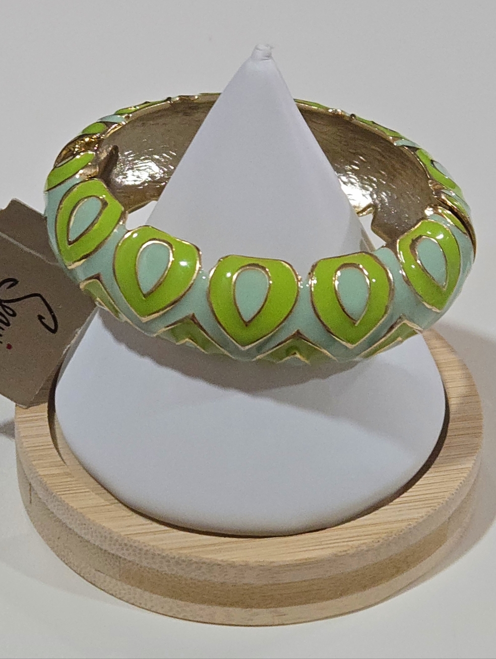 Sequin NYC Nordstrom Enamel Bangle Turquoise & Lime Green Moorish Pattern NWT